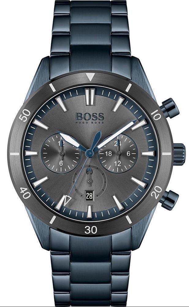 Hugo Boss Santiago Chronograph Grey Dial Blue Steel Strap Watch for Men - 1513865