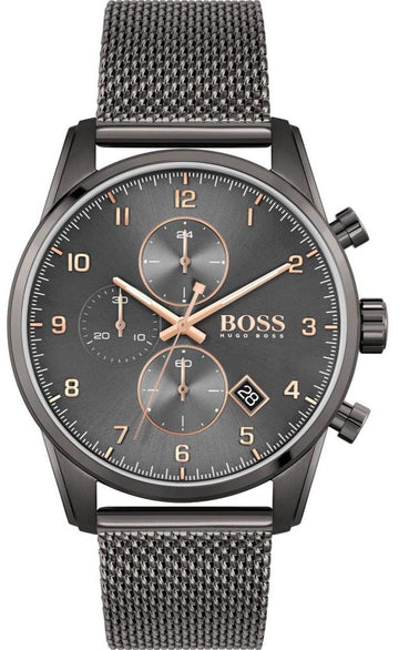 Hugo Boss Skymaster Chronograph Grey Dial Grey Mesh Bracelet Watch for Men - 1513837