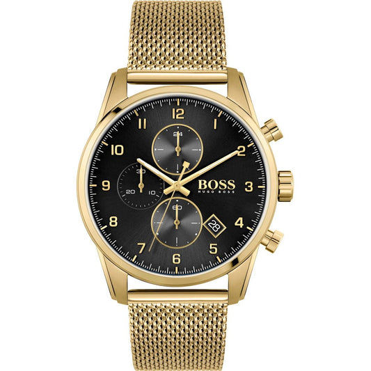 Hugo Boss Skymaster Black Dial Gold Mesh Bracelet Watch for Men - 1513838