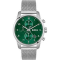 Hugo Boss Skymaster Green Dial Silver Mesh Bracelet Watch for Men - 1513938