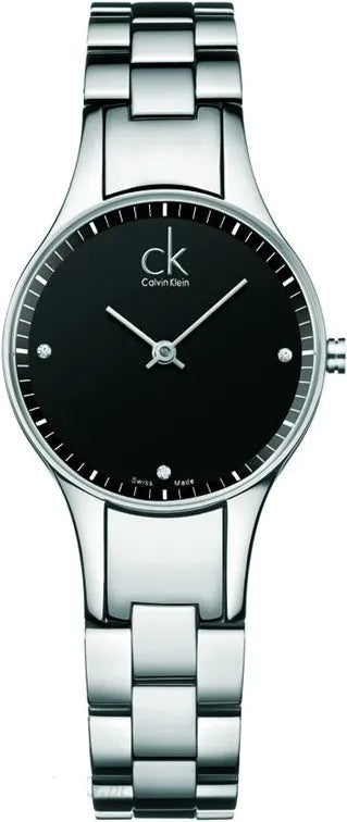 Calvin Klein Simplicity Black Dial Silver Steel Strap Watch for Women - K4323104