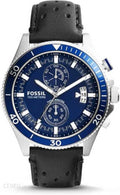 Fossil Wakefield Chronograph Blue Dial Black Leather Strap Watch for Women - CH2945