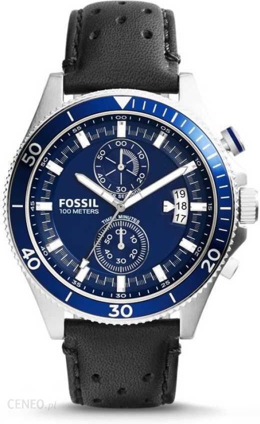 Fossil Wakefield Chronograph Blue Dial Black Leather Strap Watch for Women - CH2945