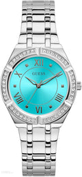 Guess Cosmo Diamonds Turquoise Dial Silver Steel Strap Watch for Women - GW0033L7