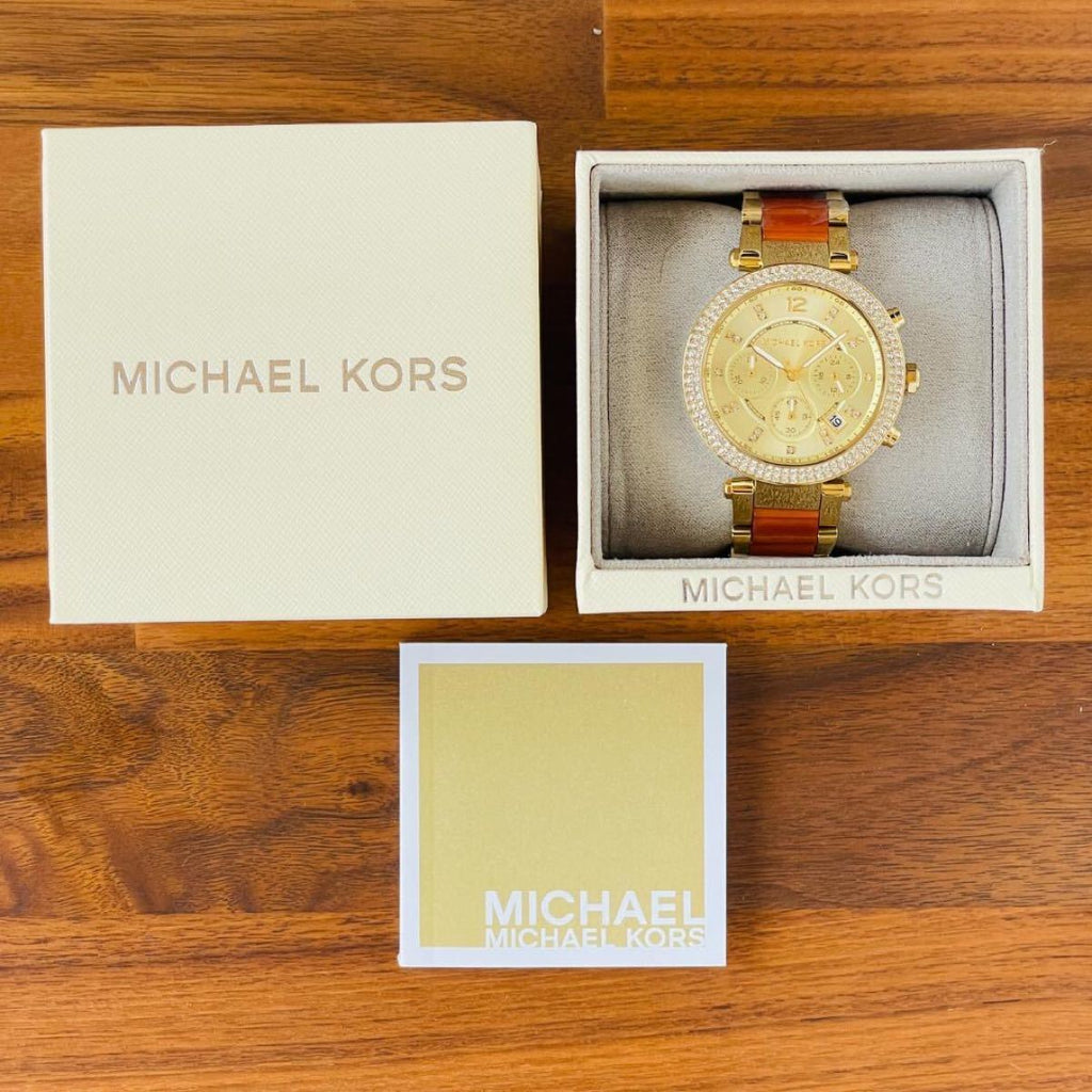 Michael Kors Parker Gold Dial Two Tone Steel Strap Watch for Women - MK6139