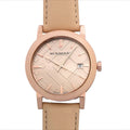 Burberry The City Rose Gold Dial Beige Leather Strap Watch for Women - BU9014