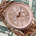 Michael Kors Ritz Chronograph Rose Gold Dial Rose Gold Steel Strap Watch for Women - MK6077