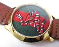 Gucci Le Marche Des Merveilles Green and Red Dial Brown Leather Strap Unisex Watch - YA1264012