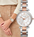 Fossil Carlie Silver Dial Two Tone Steel Strap Watch for Women - ES4342