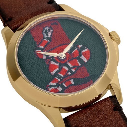 Gucci Le Marche Des Merveilles Green and Red Dial Brown Leather Strap Unisex Watch - YA1264012