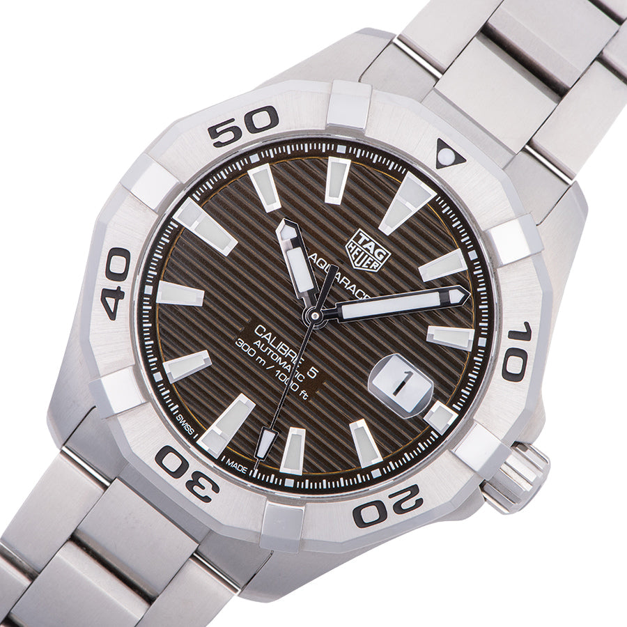 Tag Heuer Aquaracer Calibre 5 Automatic Brown Sunray Dial Silver Steel Strap Watch for Men - WAY2018.BA0927