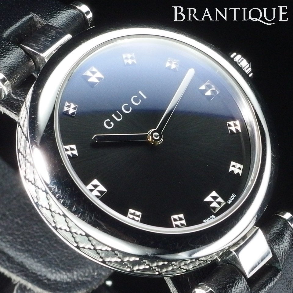 Gucci Diamantissima Diamonds Black Dial Black Leather Strap Watch For Women - YA141403