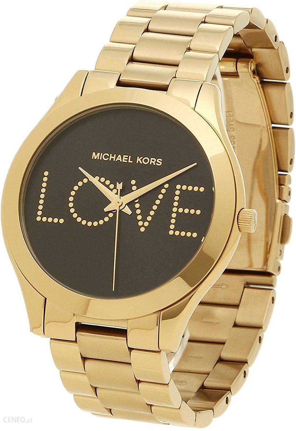 Michael Kors Slim Runway Black Dial Gold Steel Strap Watch for Women - MK3803