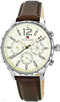 Tommy Hilfiger Gavin Chronograph White Dial Brown Leather Strap Watch for Men - 1791467