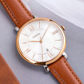 Fossil Jacqueline White Dial Brown Leather Strap Watch for Women - ES3842