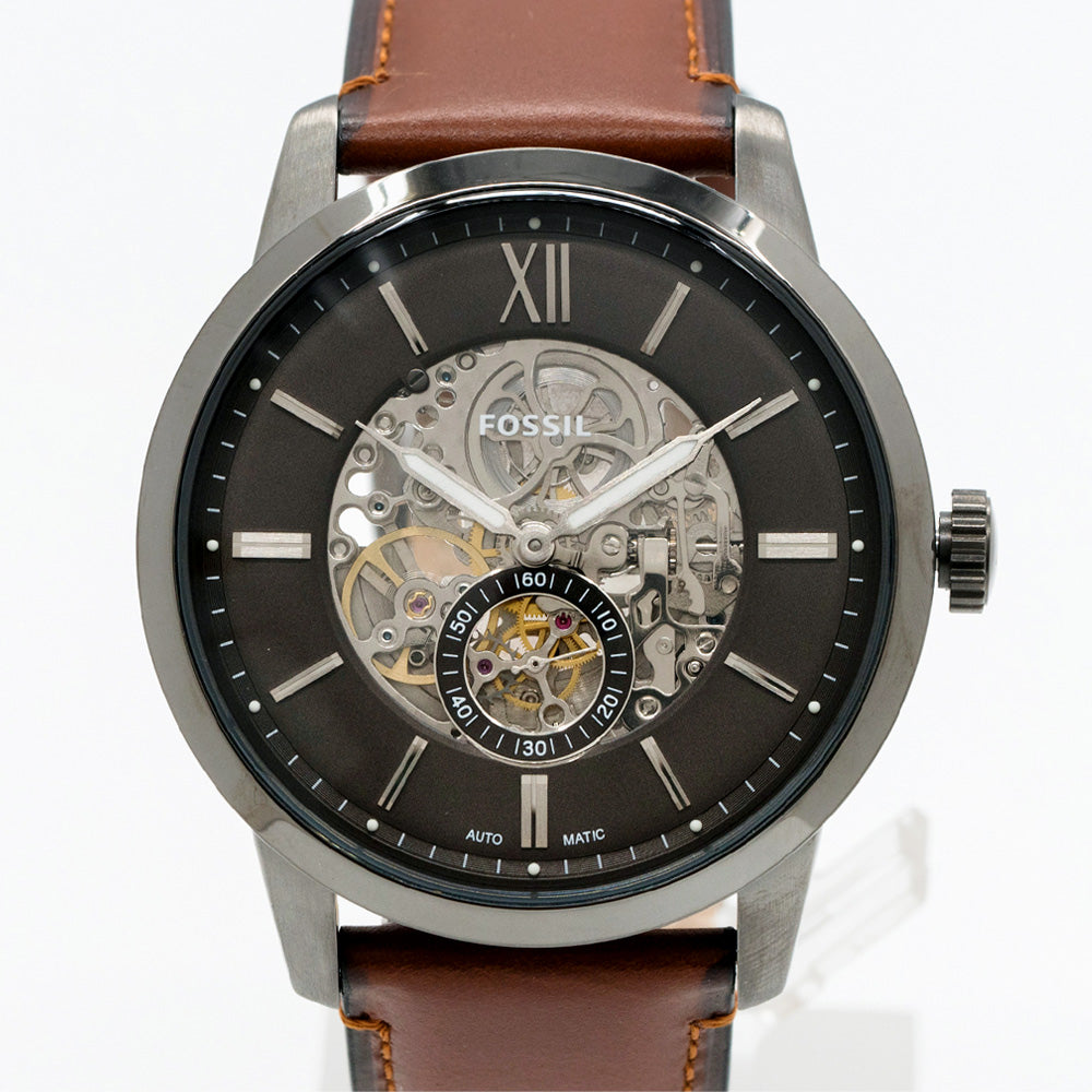 Fossil Townsman Automatic Skeleton Black Dial Brown Leather Strap Watch for Men - ME3181