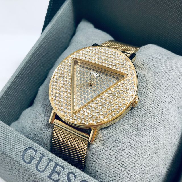 Guess Iconic Diamonds Gold Dial Gold Mesh Bracelet Watch For Women - GW0477L2