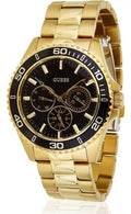 Guess Chaser Chronograph Black Dial Gold Steel Strap Watch for Men - W0170G2