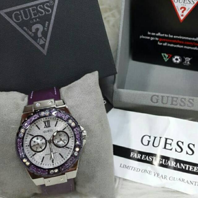 Guess Limelight Quartz Silver Dial Purple Leather Strap Watch For Women - W0775L6