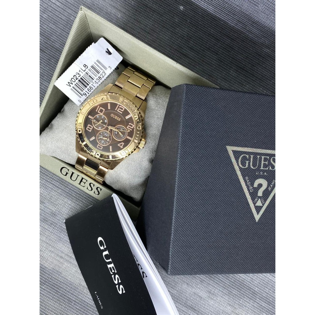 Guess BFF Multifunction Brown Dial Rose Gold Steel Strap Watch for Women - W0231L8