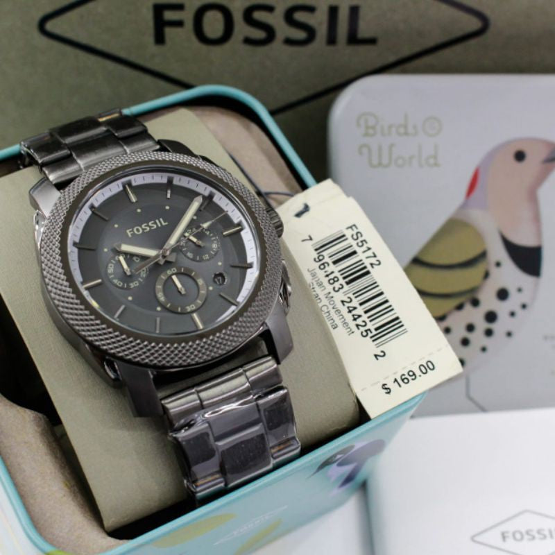 Fossil Machine Chronograph Grey Dial Grey Steel Strap Watch for Men - FS5172