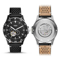 Fossil Crewmaster Sports Automatic Black Dial Black Leather Strap Watch for Men - ME3148