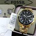 Fossil Inscription Automatic Black Dial Gold Steel Strap Watch for Men - FS5267