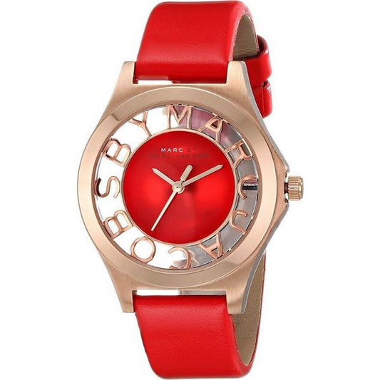 Marc Jacobs Henry Skeleton Red Dial Red Leather Strap Watch for Women - MBM1338