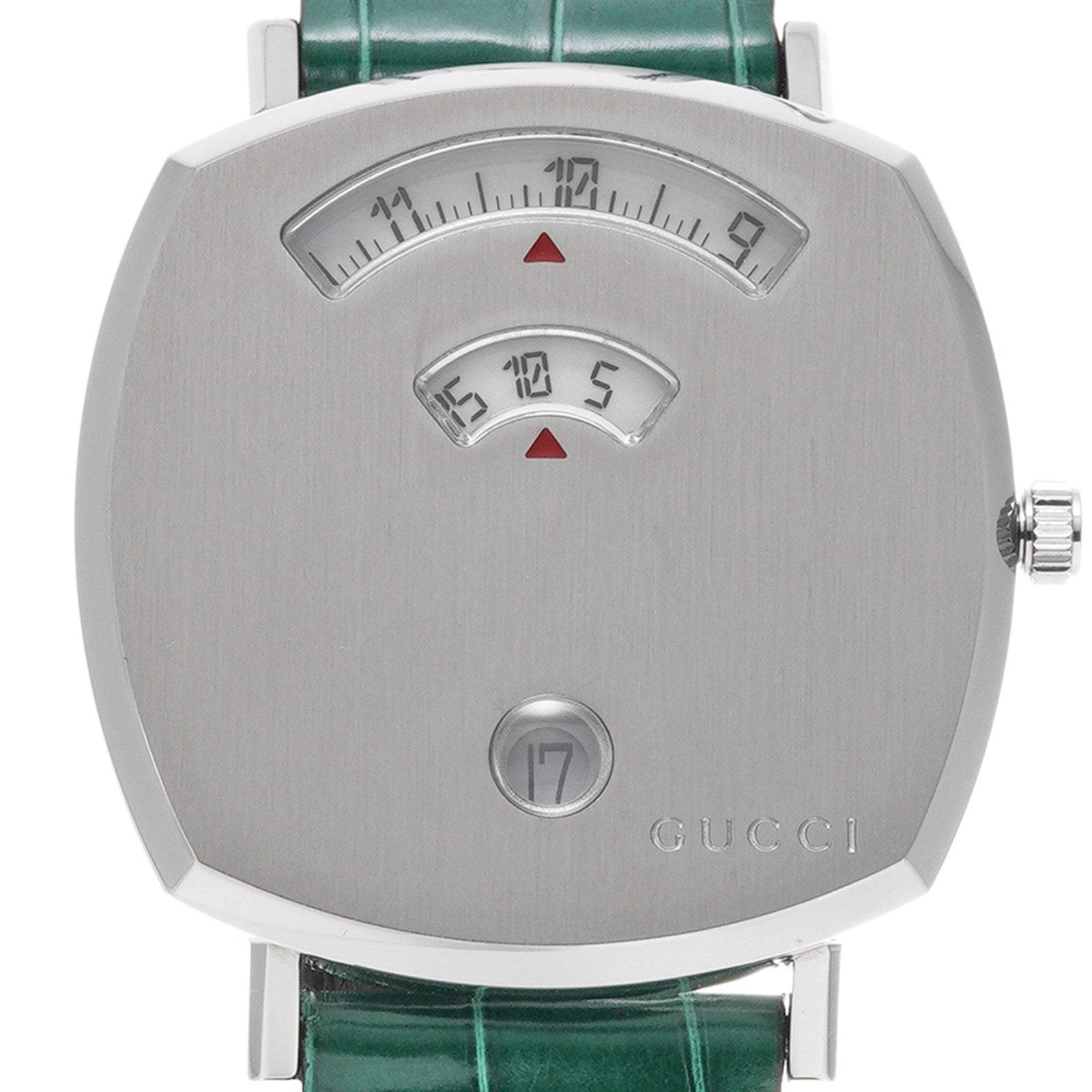 Gucci Grip Quartz Silver Dial Green Leather Strap Watch For Women - YA157404