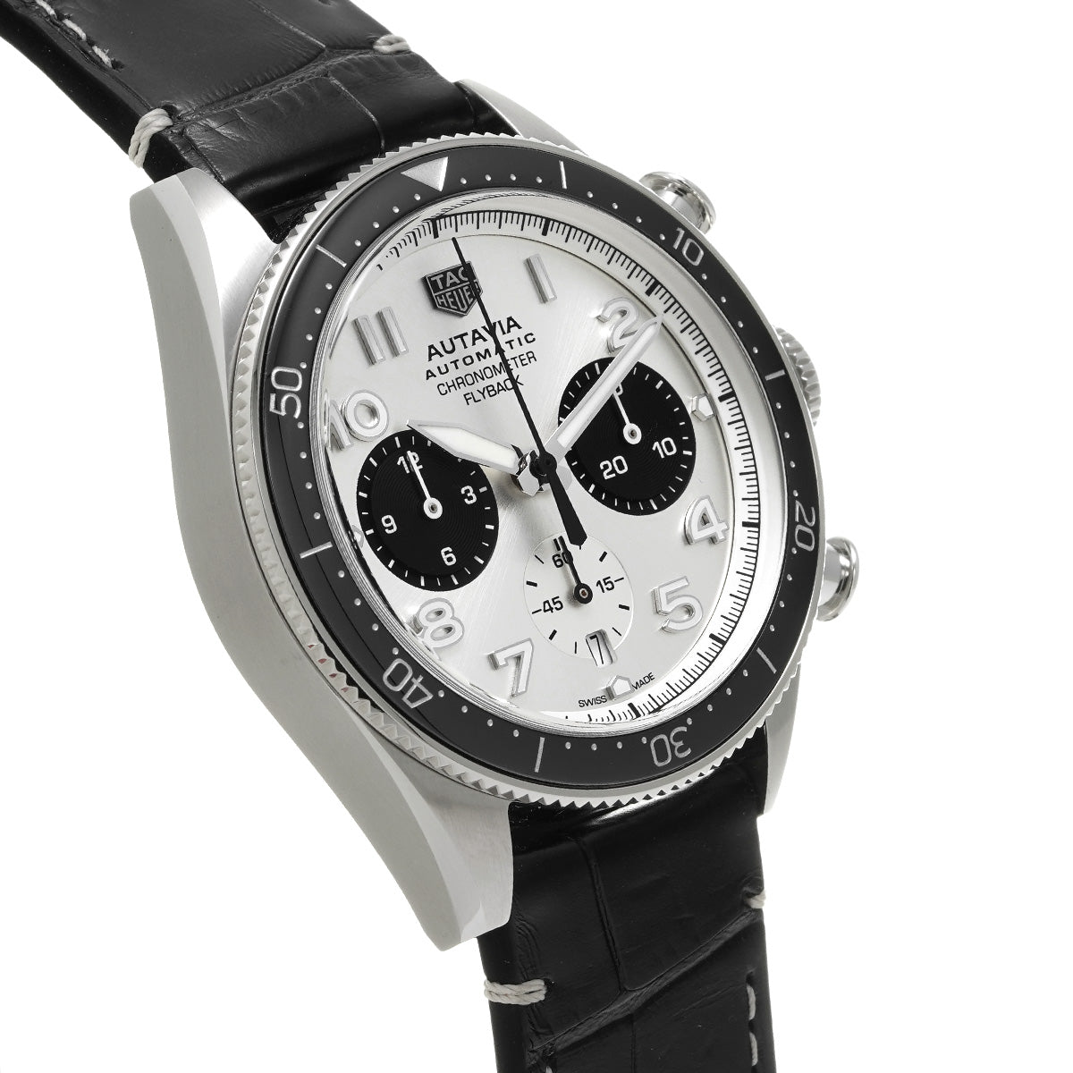 Tag Heuer Autavia Chronometer Flyback Chronograph Silver Dial Black Leather Strap Watch for Men - CBE511B.FC8279