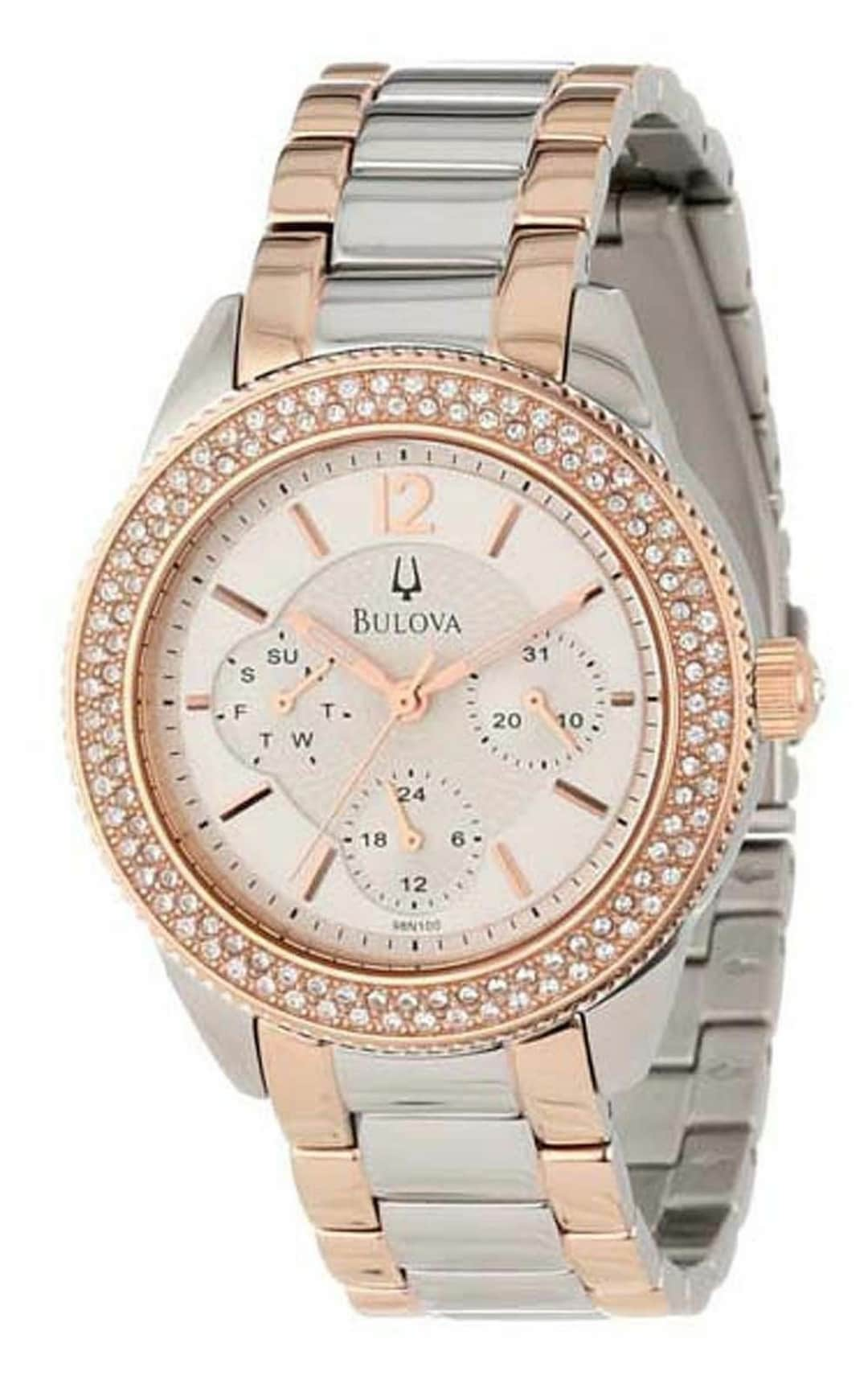 Bulova Crystal Collection Silver Dial Two Tone Steel Strap Watch for Women - 98N100