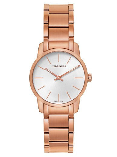 Calvin Klein City Mother of Pearl White Dial Rose Gold Steel Strap Watch for Women - K2G23646