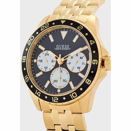 Guess Odyssey Multifunction Black Dial Gold Steel Strap Watch For Men - W1107G4