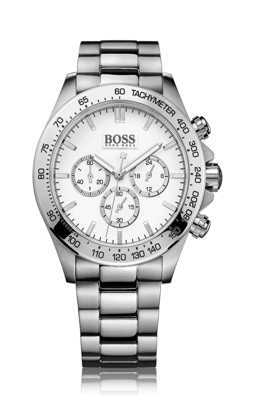 Hugo Boss Chronograph White Dial Silver Steel Strap Watch for Men - 1512962