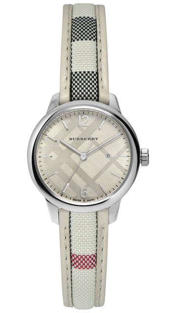 Burberry The Classic Silver Dial White Leather Strap Watch for Women - BU10113