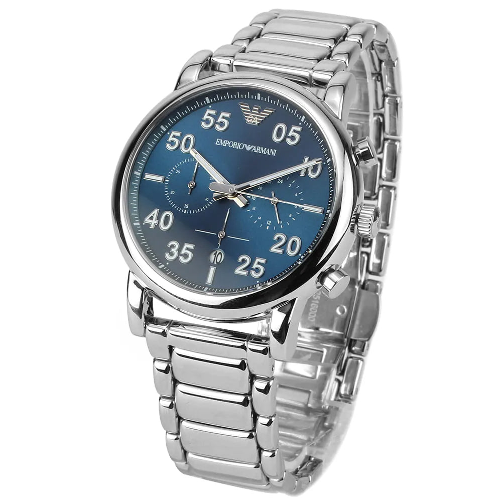 Emporio Armani Luigi Chronograph Blue Dial Silver Steel Strap Watch For Men - AR11132