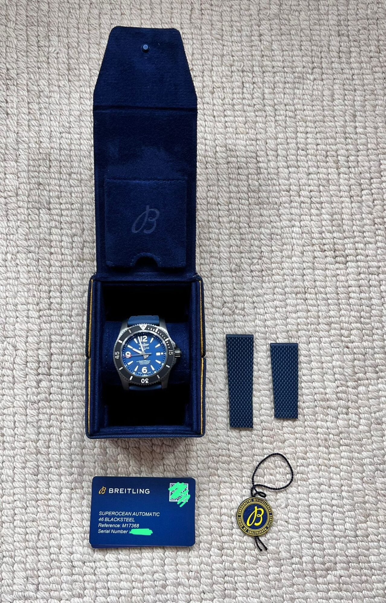 Breitling Superocean Automatic 46mm Blue Dial Blue Rubber Strap Watch for Men - M17368D71C1S1