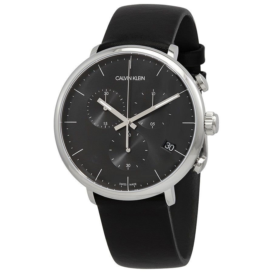 Calvin Klein High Noon Chronograph Black Dial Black Leather Strap Watch for Men - K8M271C1