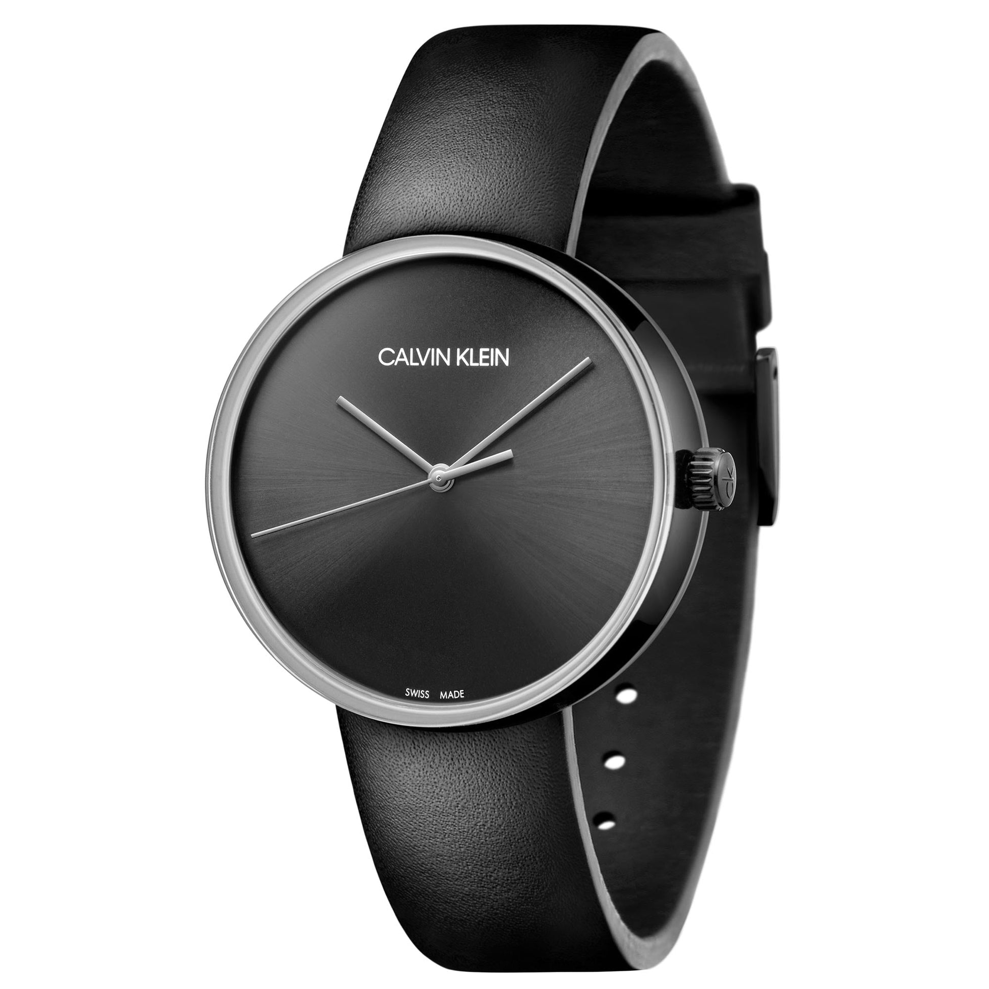 Calvin Klein Full Moon Black Dial Black Leather Strap Watch for Women - K8Y231C1