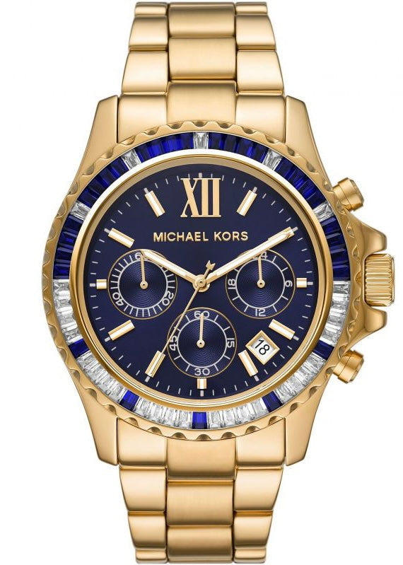 Michael Kors Everest Chronograph Blue Dial Gold Steel Strap Watch for Women - MK5754