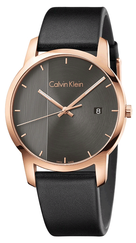 Calvin Klein City Quartz Grey Dial Black Leather Strap Watch for Men - K2G2G6C3