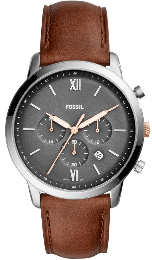Fossil Neutra Chronograph Grey Dial Brown Leather Strap Watch for Men - FS5408