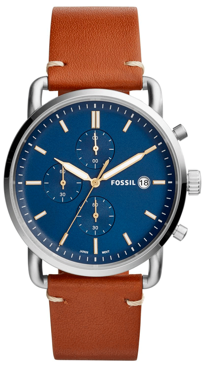 Fossil The Commuter Chronograph Blue Dial Brown Leather Strap Watch for Men - FS5401