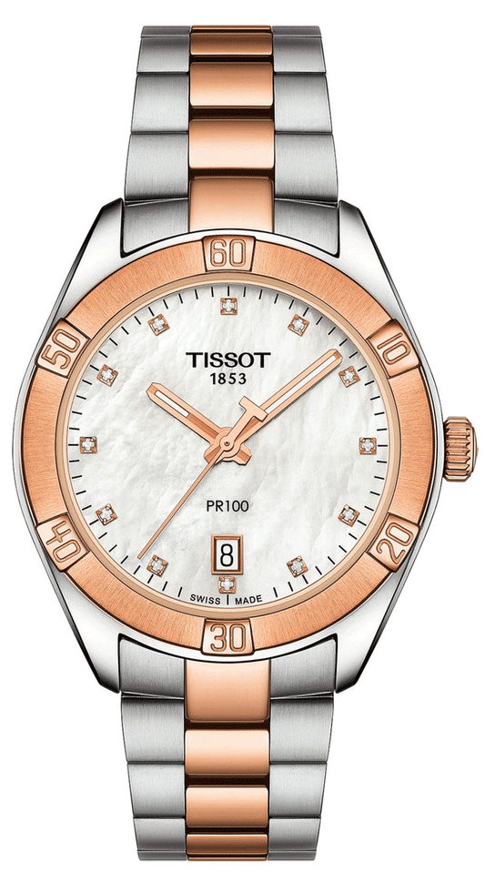 Tissot PR 100 Sport Chic Diamonds Mother of Pearl Dial Two Tone Steel Strap Watch for Women - T101.910.22.116.00