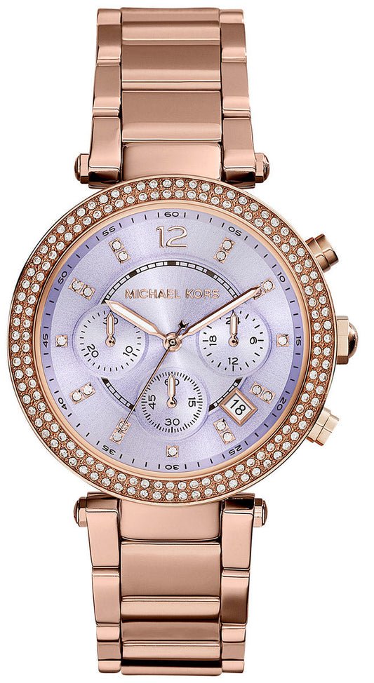 Michael Kors Parker Lilac Dial Gold Steel Strap Watch for Women - MK6169