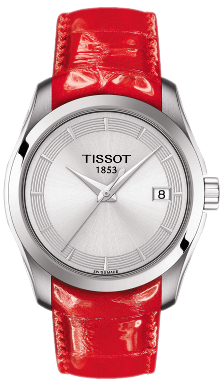 Tissot Couturier Lady Silver Dial Red Leather Strap Watch for Women - T035.210.16.031.01