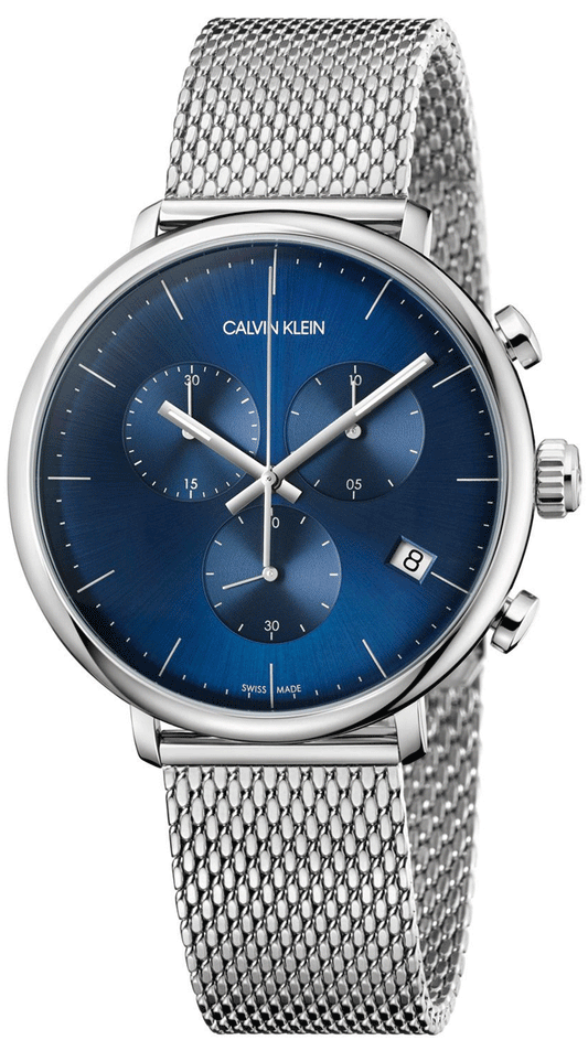 Calvin Klein High Noon Chronograph Blue Dial Silver Mesh Bracelet Watch for Men - K8M2712N