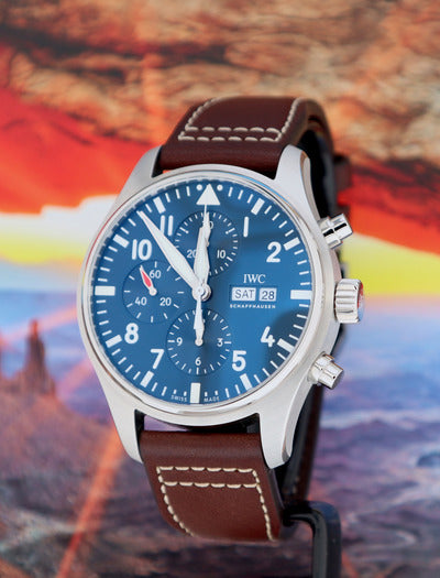 IWC Pilot’s Watch Chronograph Edition “Le Petit Prince” Blue Dial Brown Leather Strap Watch for Men - IW377714