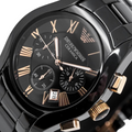 Emporio Armani Valente Ceramica Chronograph Black Dial Black Steel Strap Watch For Men - AR1410