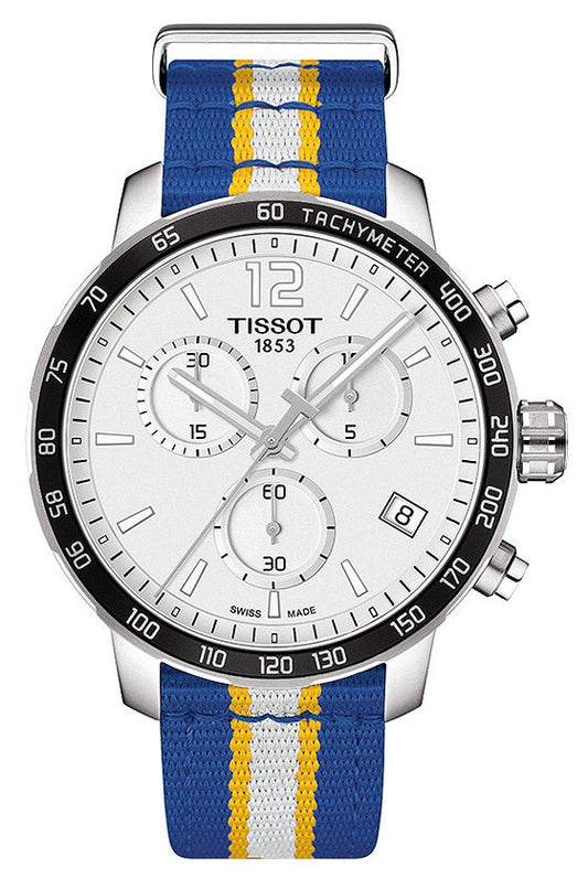 Tissot Quickster Chronograph NBA Golden State Warriors White Dial Two Tone NATO Strap Watch for Men - T095.417.17.037.15